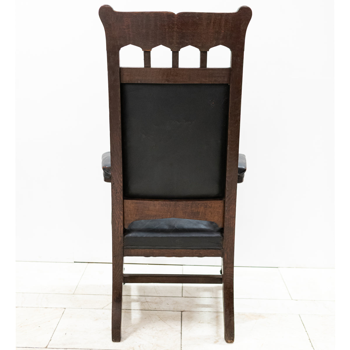 Antique Late Victorian Oak & Leather Library Chair