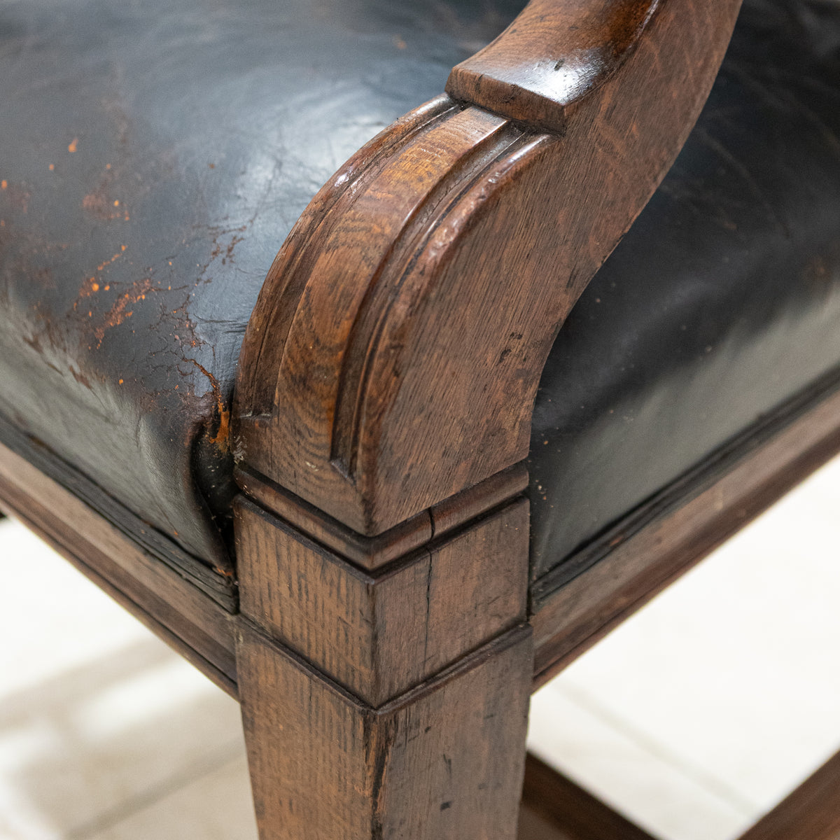 Antique Late Victorian Oak & Leather Library Chair