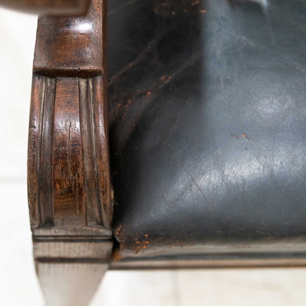 Antique Late Victorian Oak & Leather Library Chair