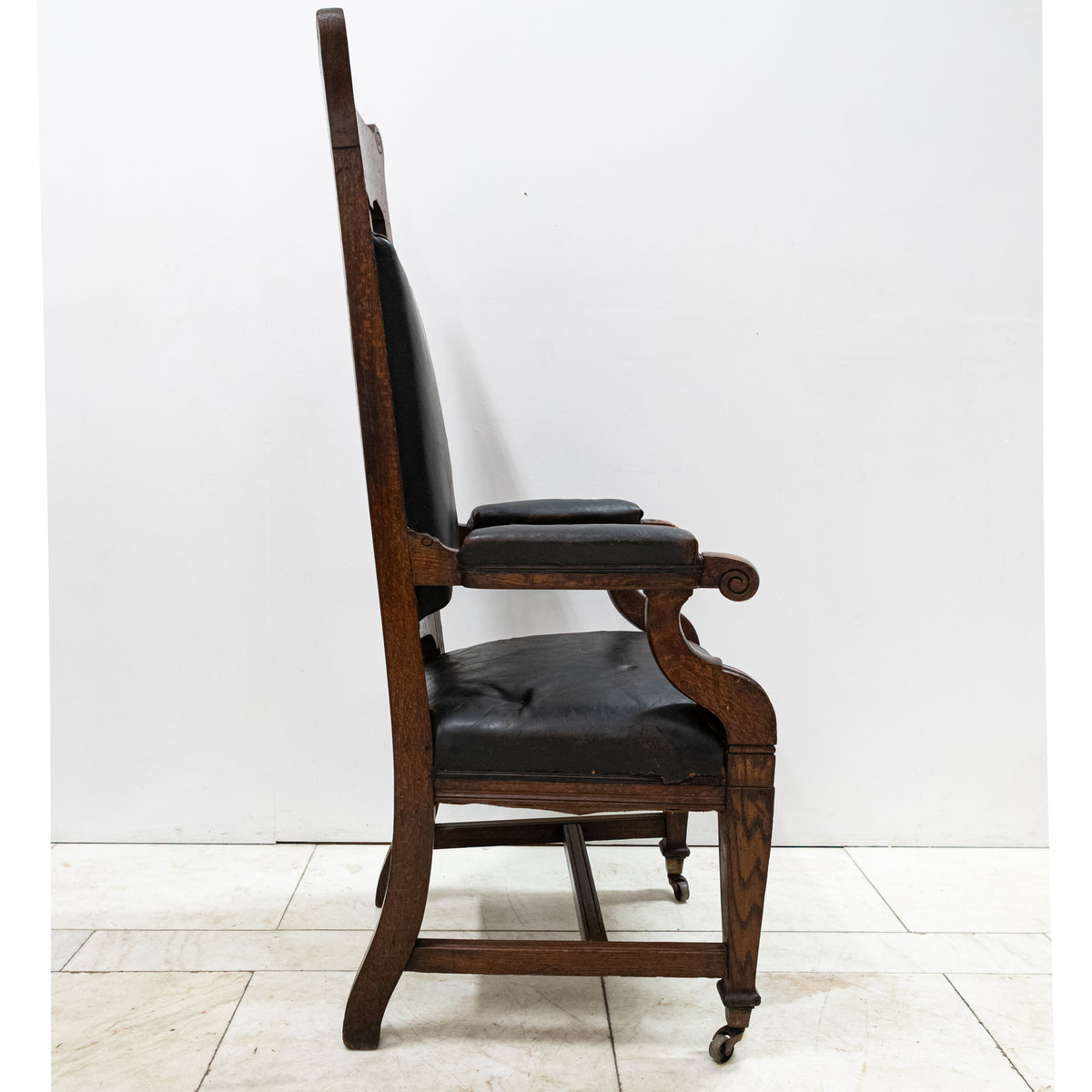 Antique Late Victorian Oak & Leather Library Chair