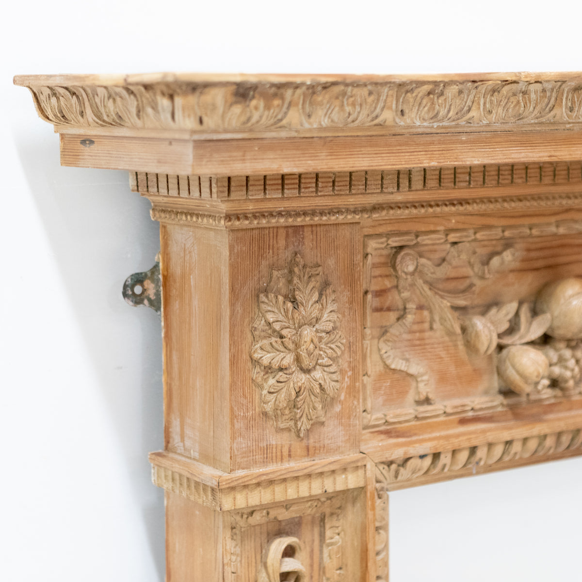 Antique Deeply Carved Wooden Fireplace Surround