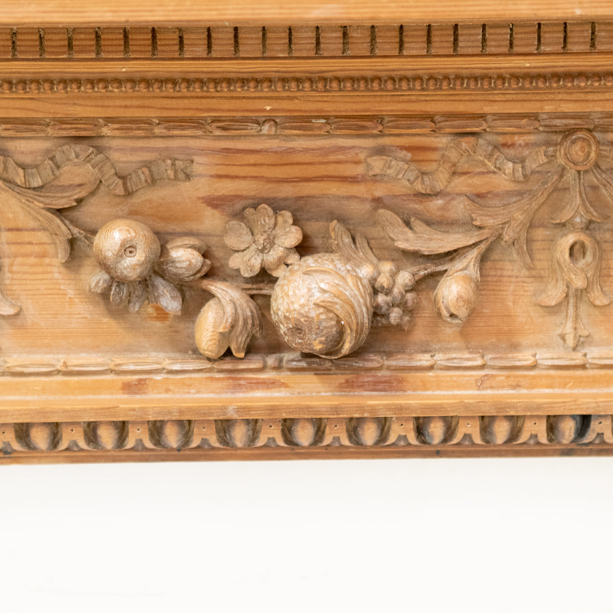 Antique Deeply Carved Wooden Fireplace Surround