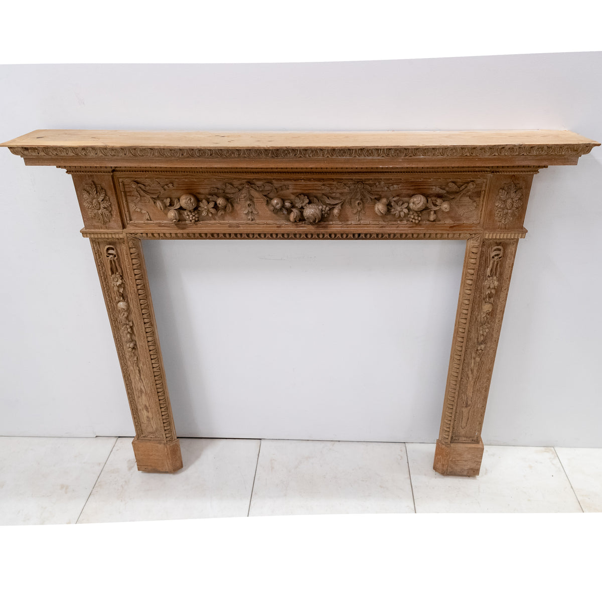 Antique Deeply Carved Wooden Fireplace Surround
