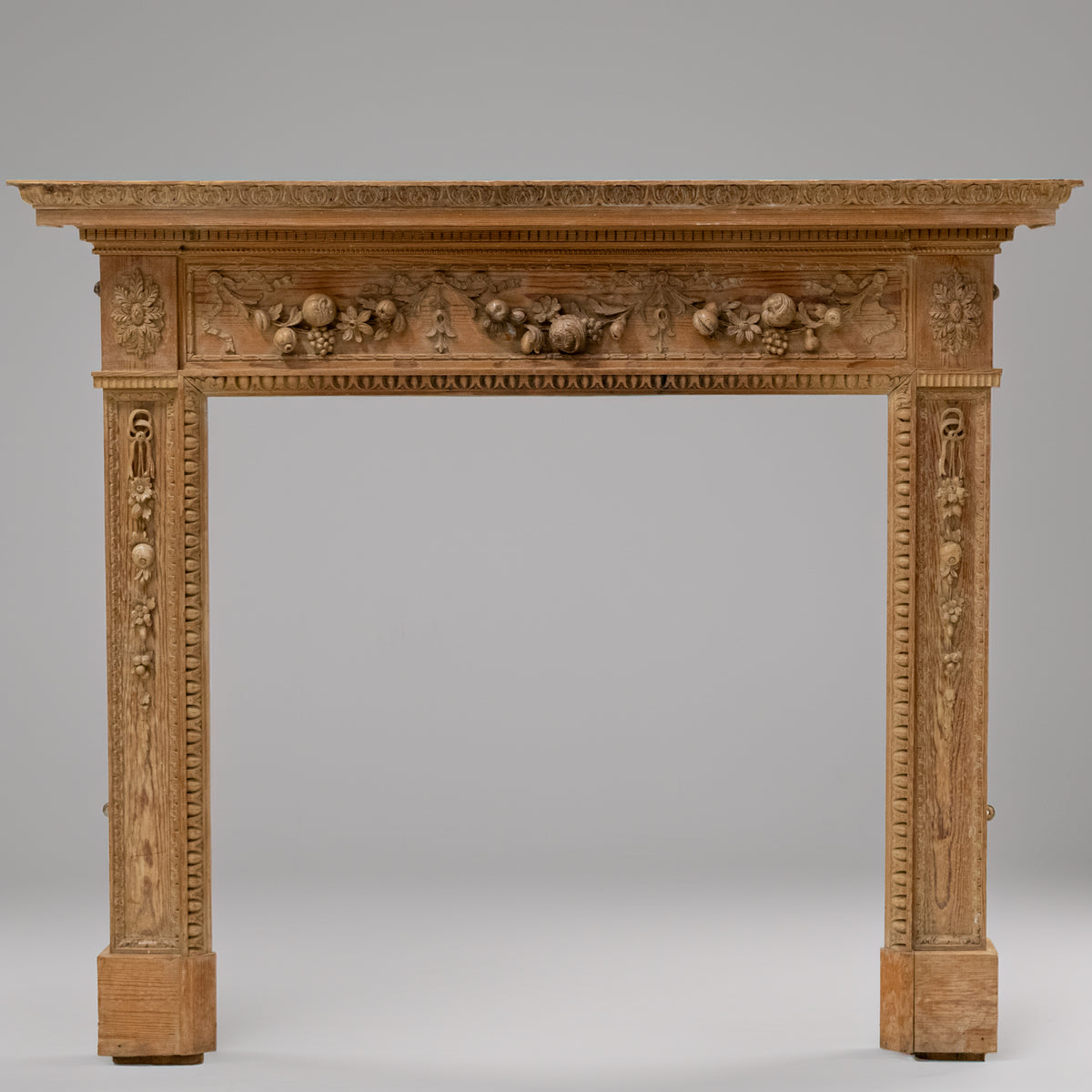 Antique Deeply Carved Wooden Fireplace Surround