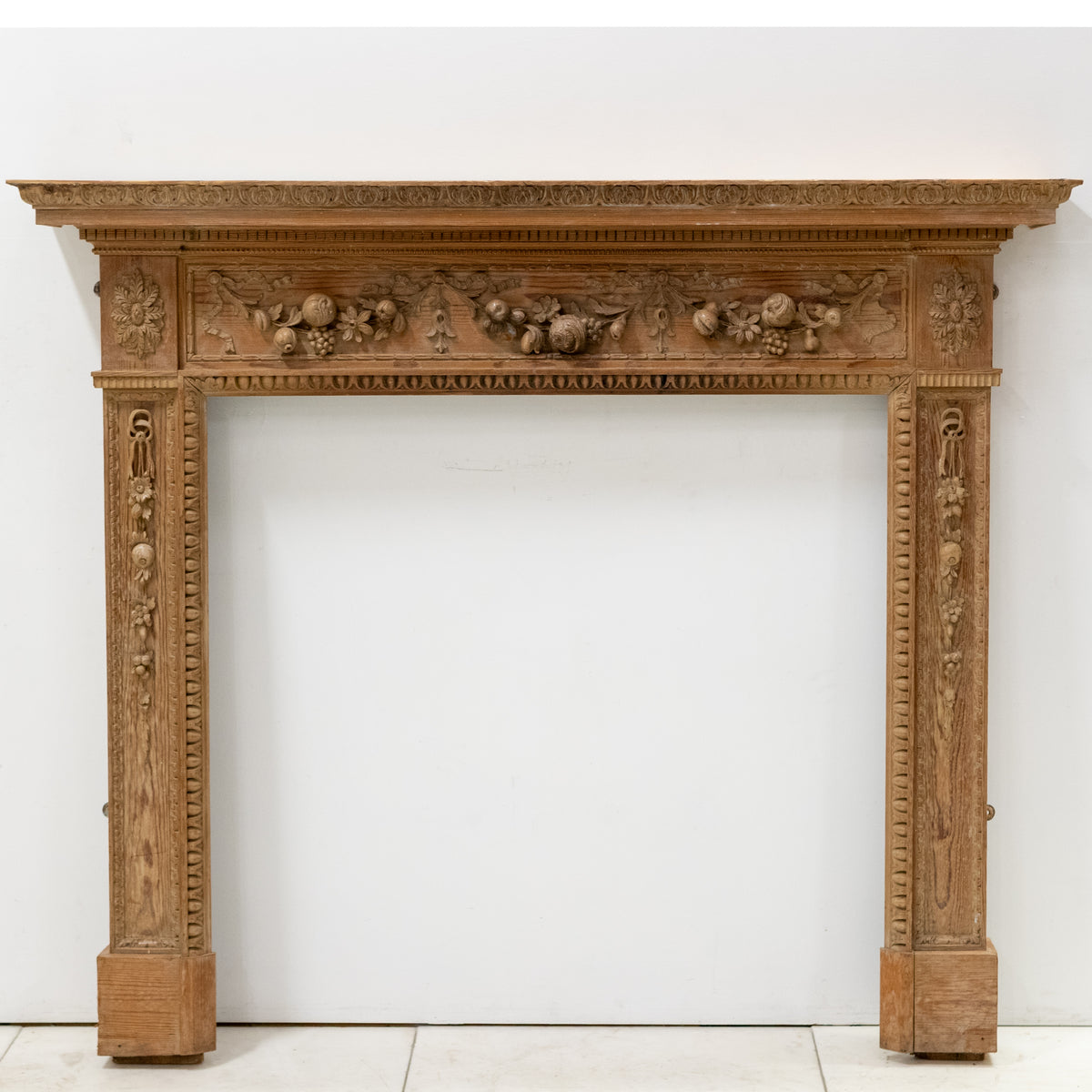 Antique Deeply Carved Wooden Fireplace Surround