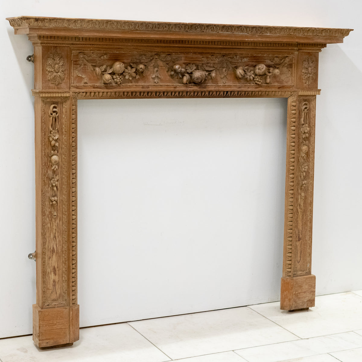 Antique Deeply Carved Wooden Fireplace Surround