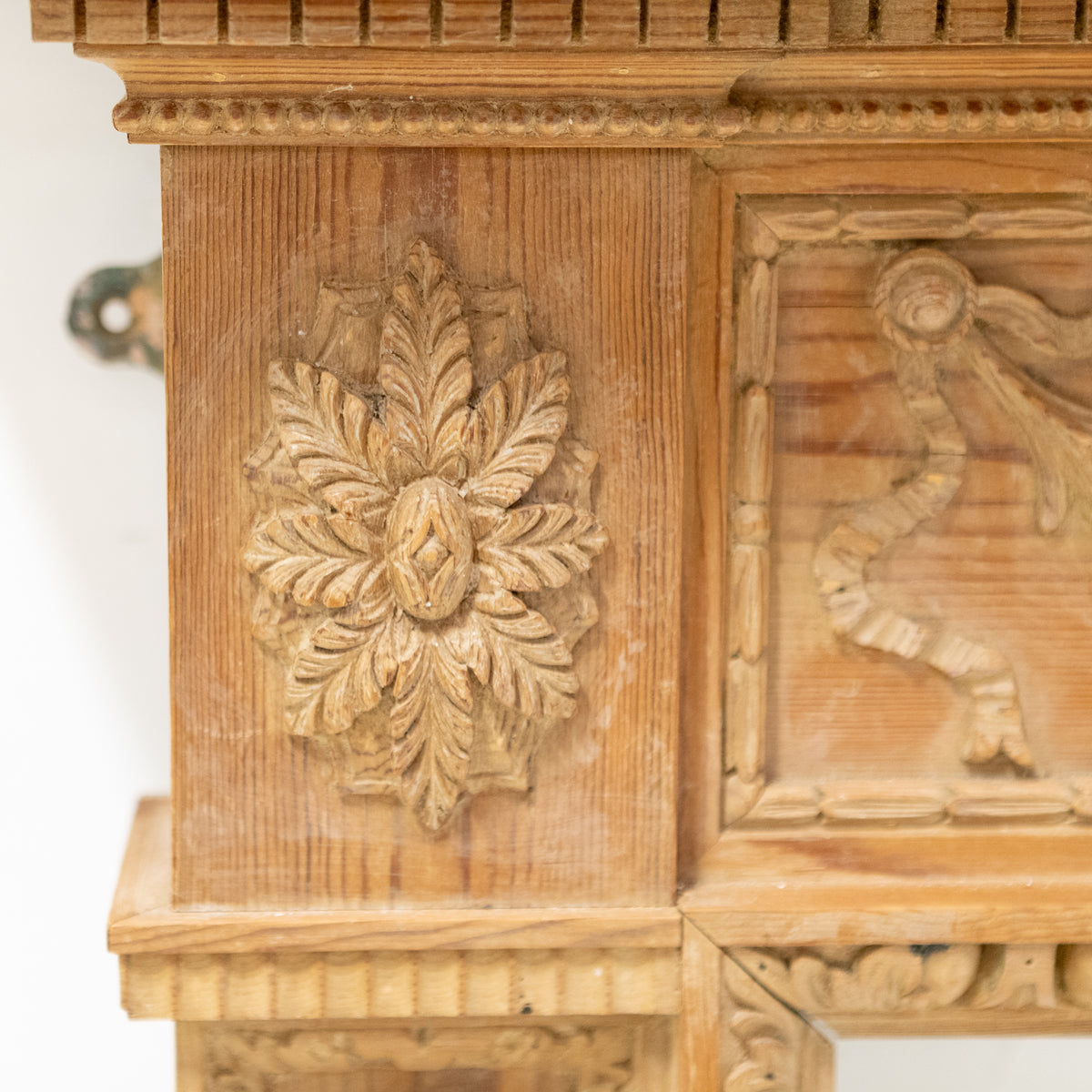 Antique Deeply Carved Wooden Fireplace Surround
