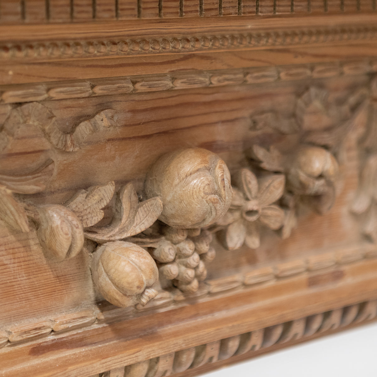 Antique Deeply Carved Wooden Fireplace Surround