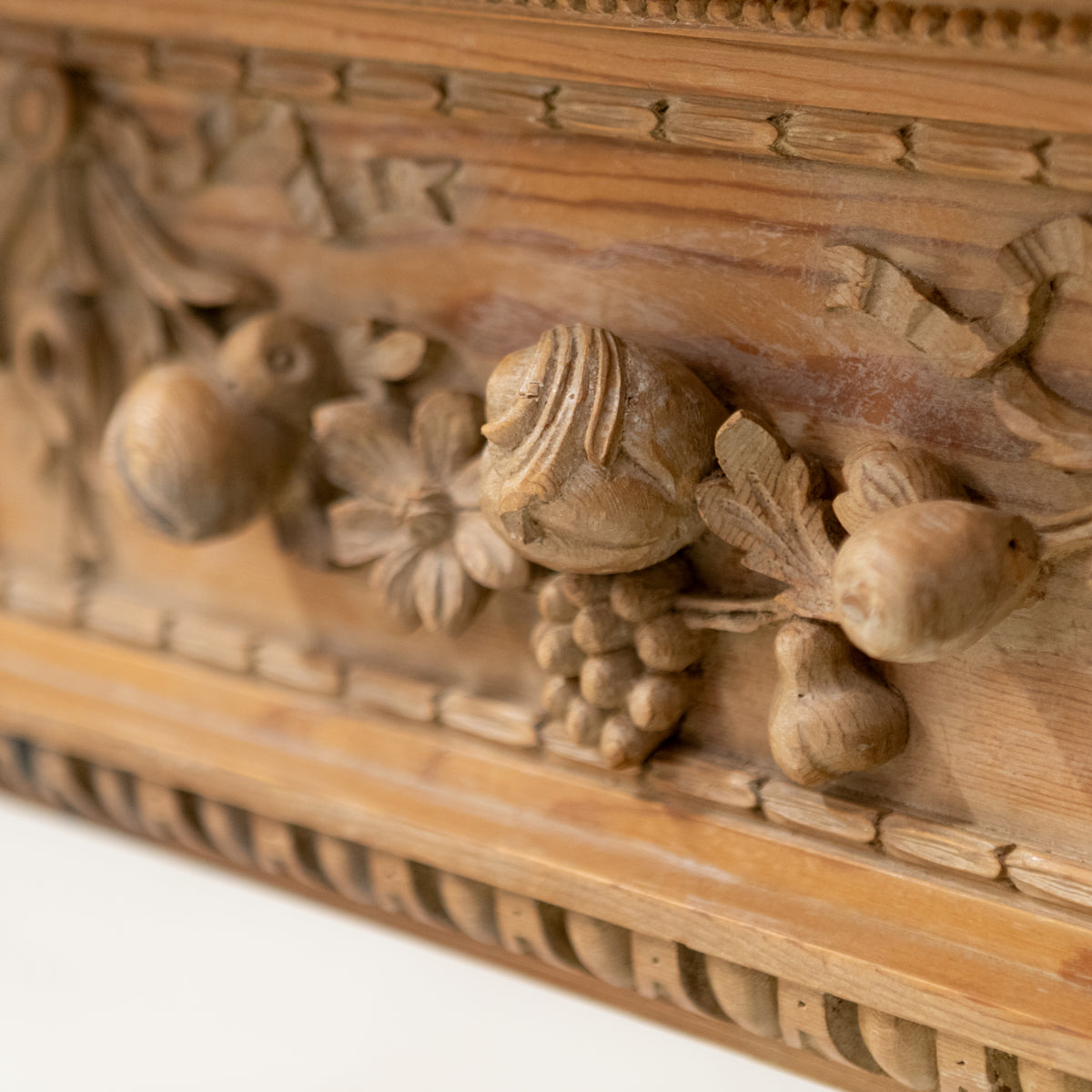 Antique Deeply Carved Wooden Fireplace Surround