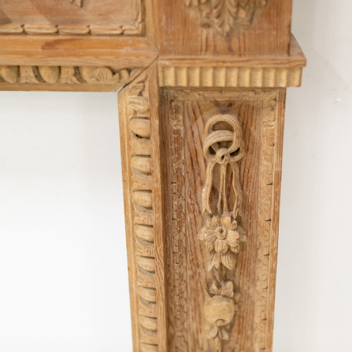 Antique Deeply Carved Wooden Fireplace Surround