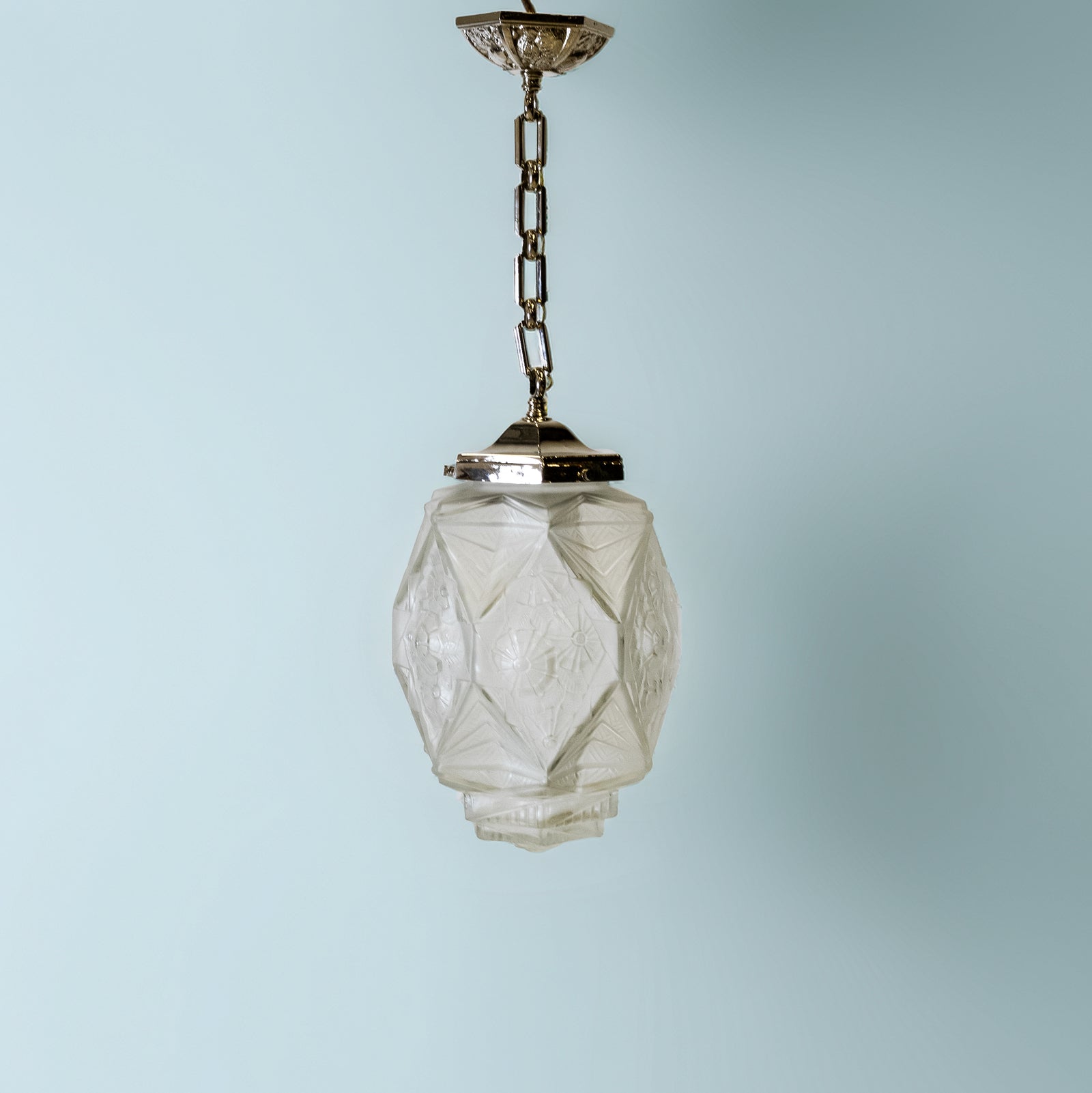 French Art Deco Pendant Light | Frosted Glass with Florals | The Architectural Forum