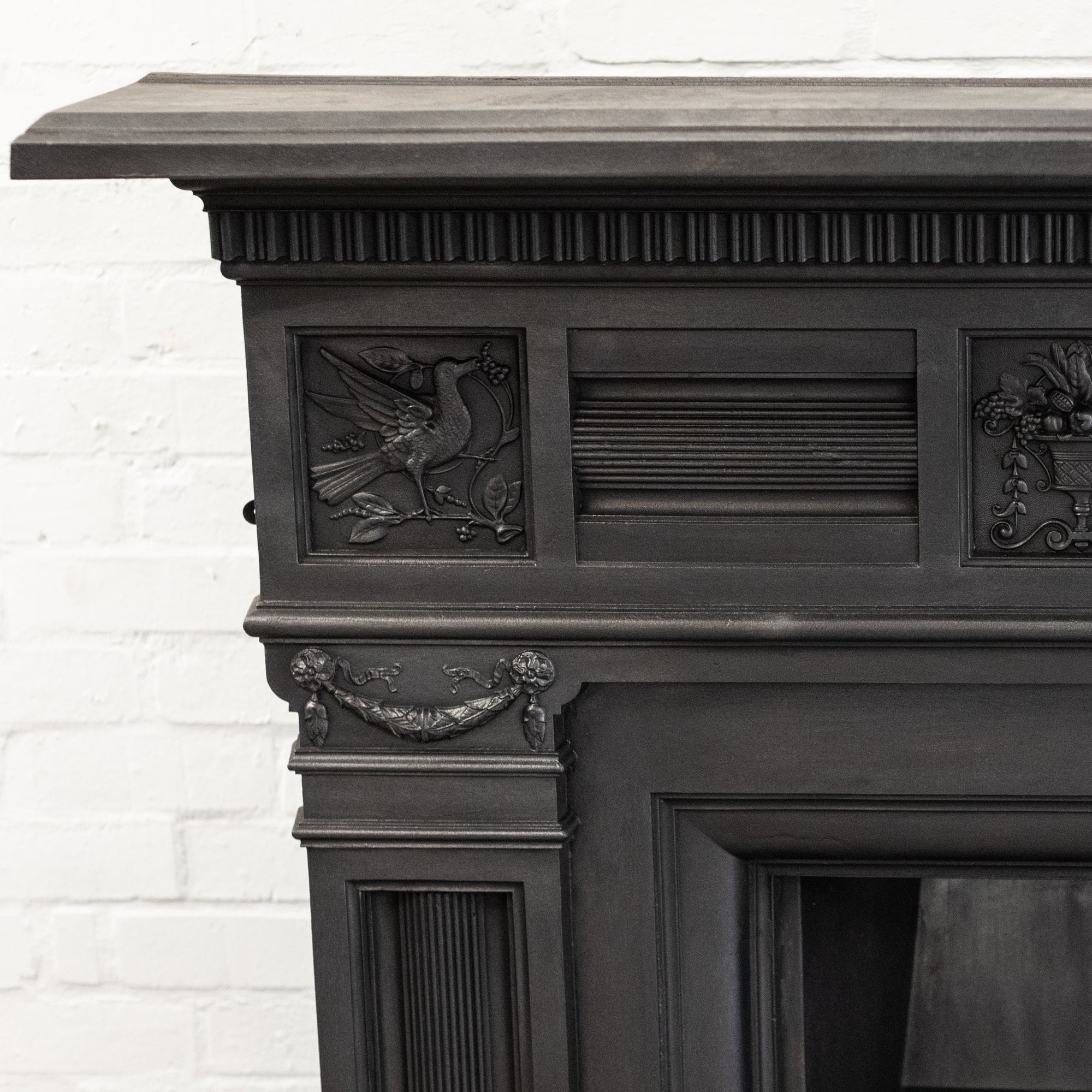 Antique Cast Iron Combination Fireplace with Florals and Birds | The Architectural Forum