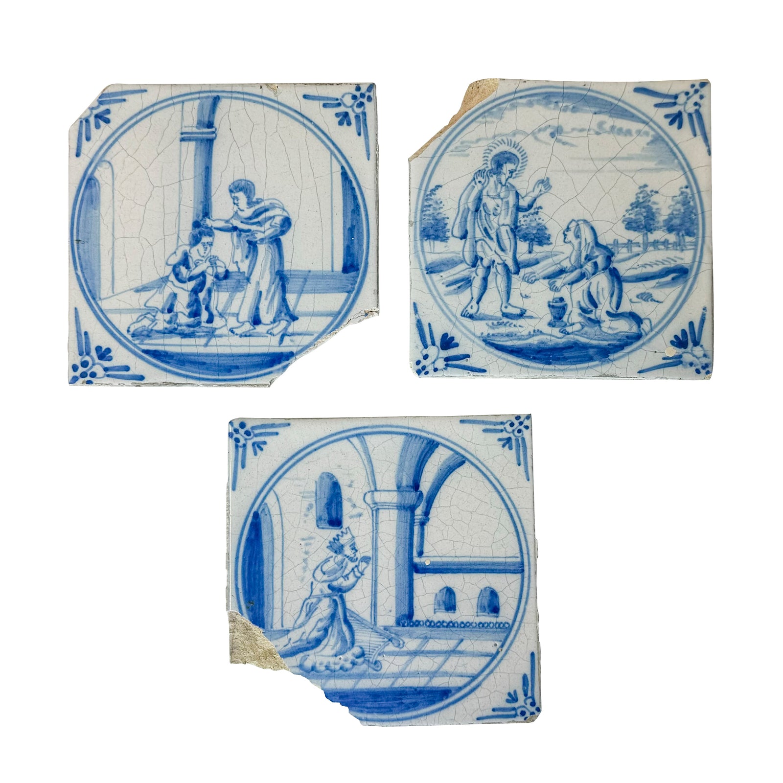 Set of 3 Antique 18th Century Dutch Delft Tiles | The Architectural Forum