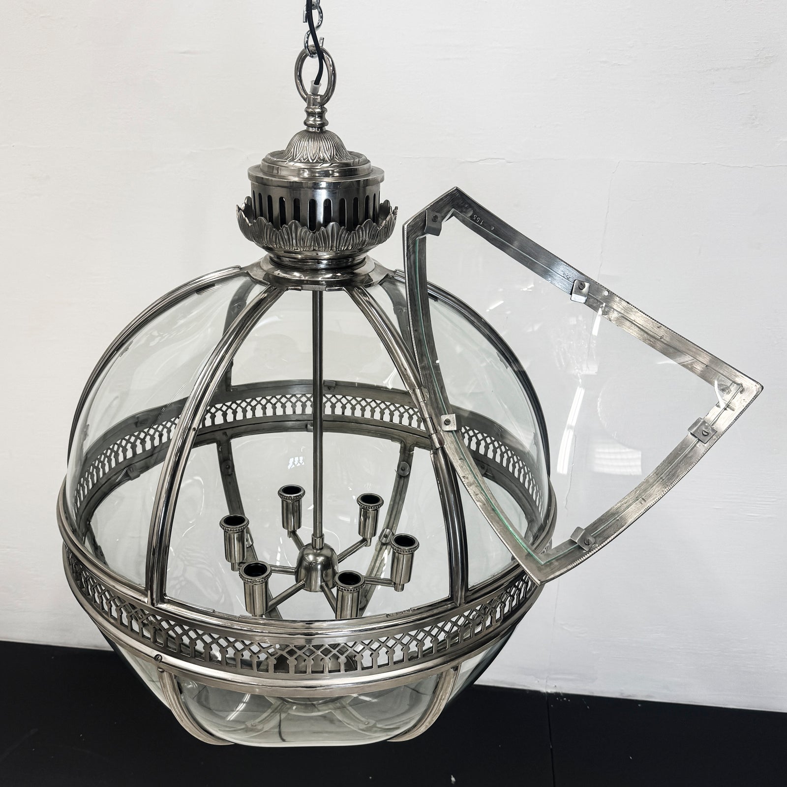 Antique Polished Steel Sphere Globe Pendant Light | The Architectural Forum