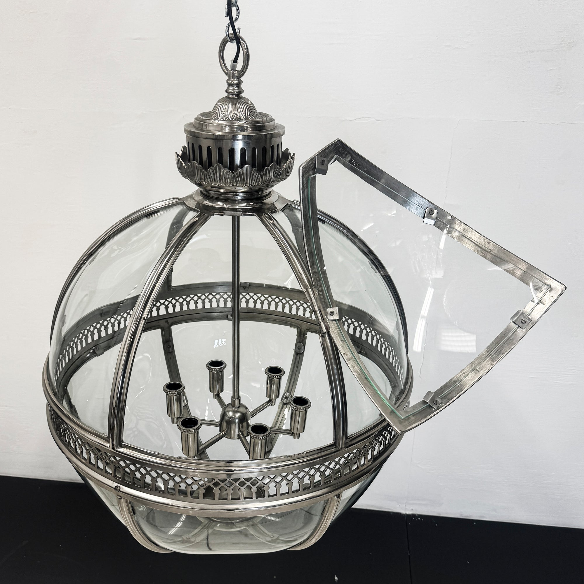Antique Polished Steel Sphere Globe Pendant Light | The Architectural Forum