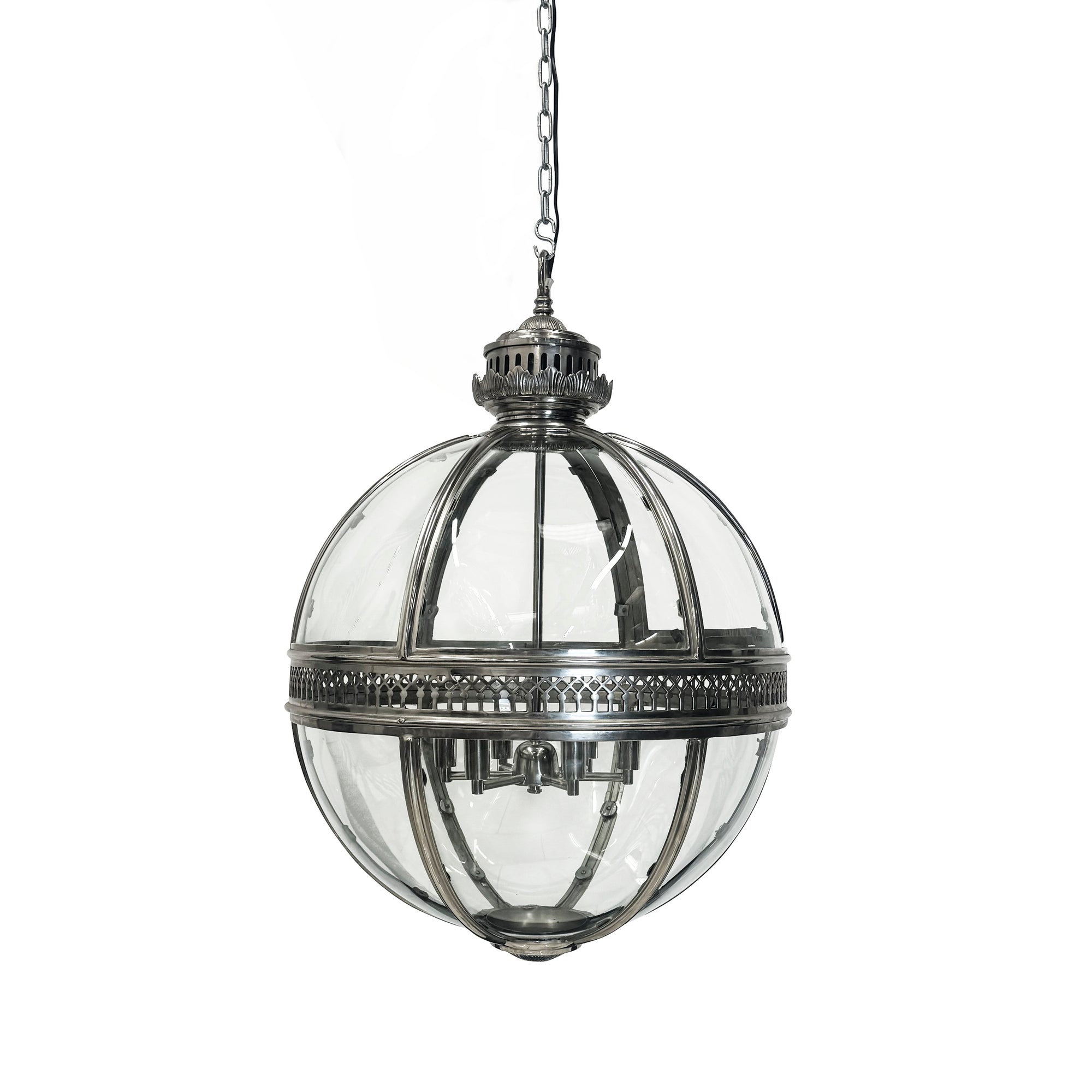 Antique Polished Steel Sphere Globe Pendant Light | The Architectural Forum