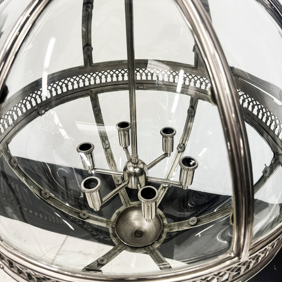 Antique Polished Steel Sphere Globe Pendant Light | The Architectural Forum
