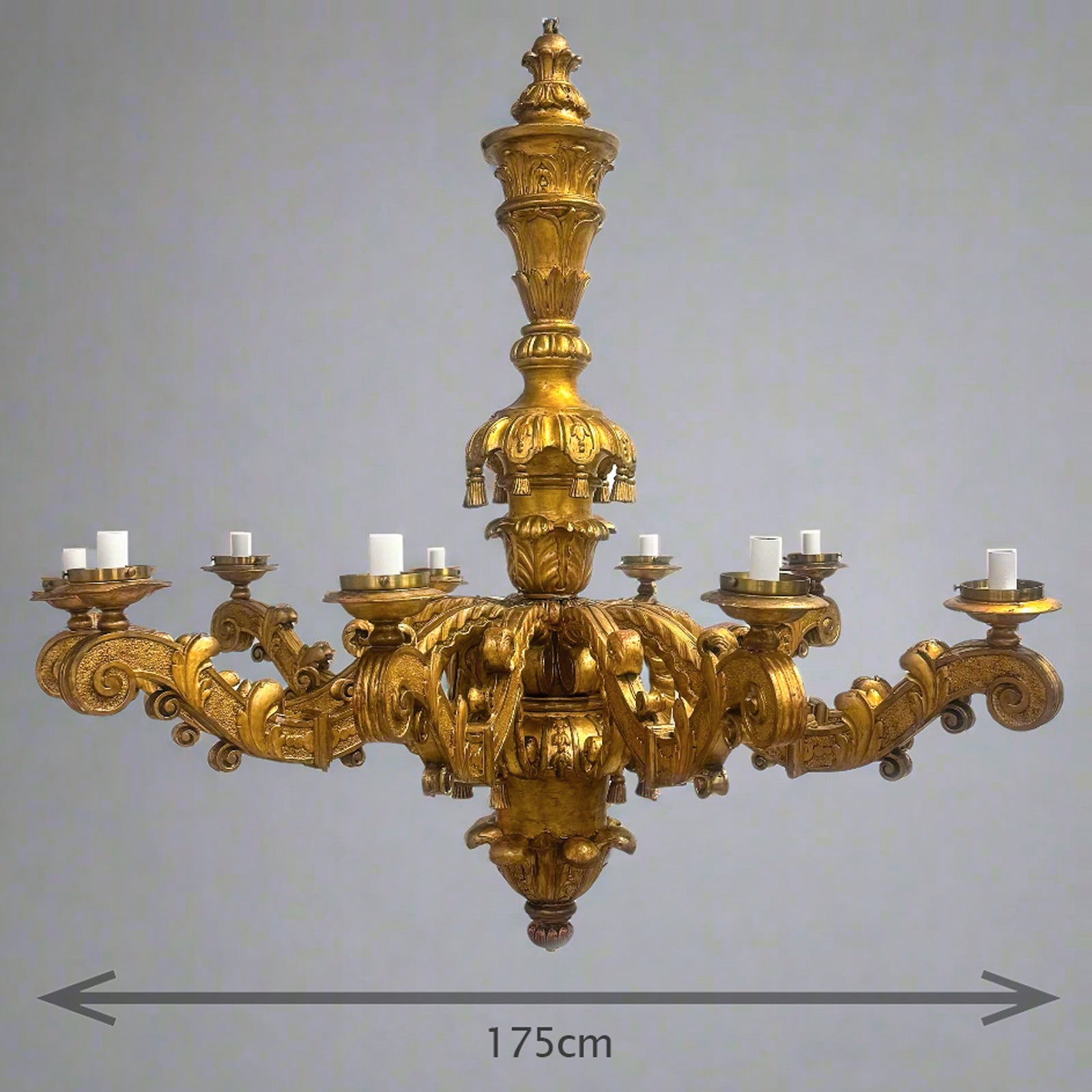18th Century Colossal Antique Gilt Wood Italian Baroque Chandelier | 10 Arms | The Architectural Forum