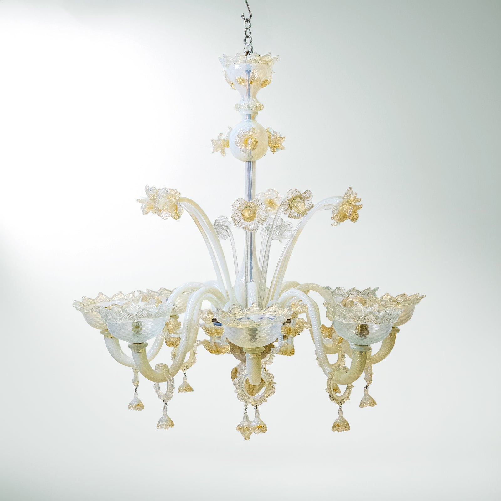 Large Murano Glass White & Gold Chandelier | Floral Venetian Light | The Architectural Forum