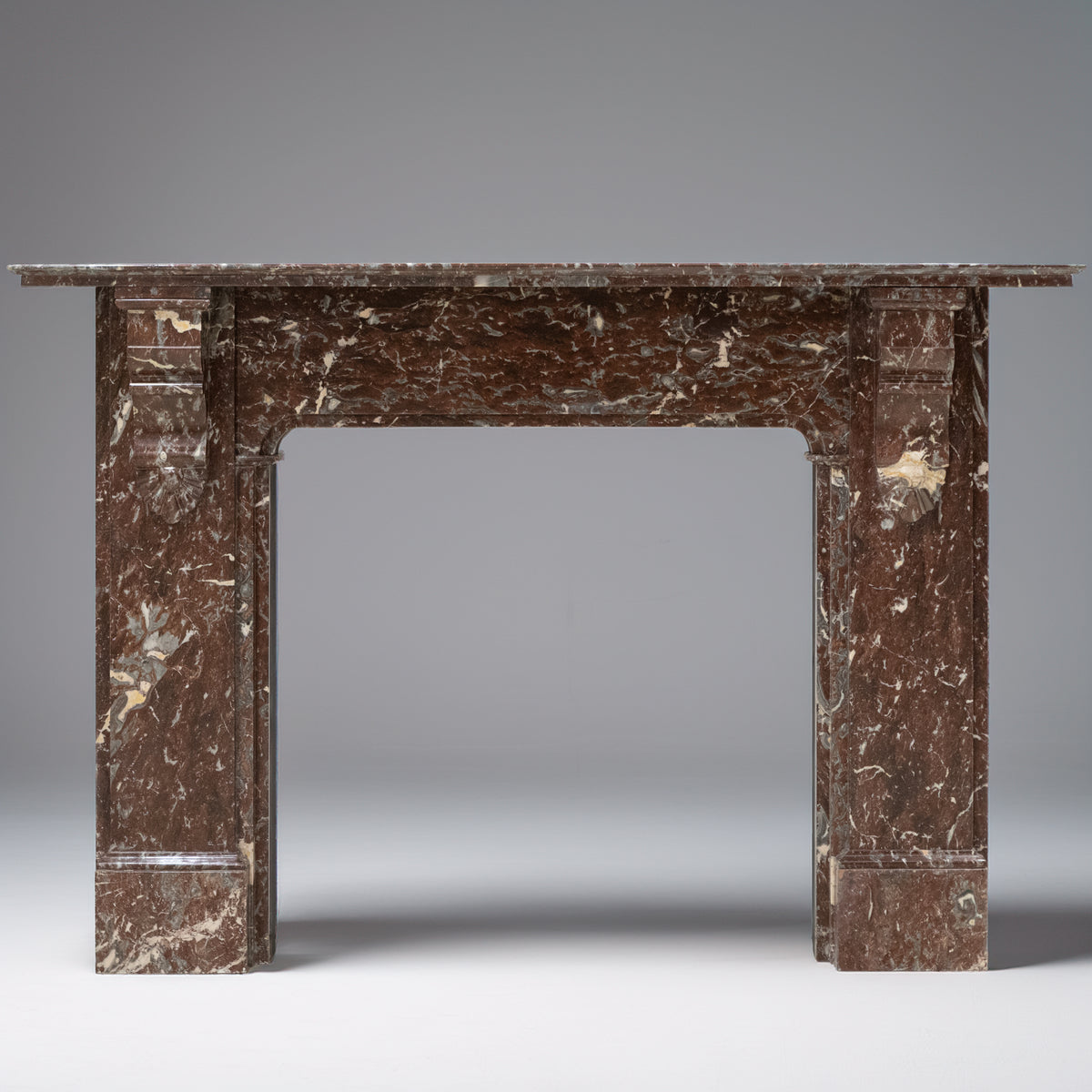 Large Antique Late Victorian Rouge Marble Fireplace Surround with Corbels