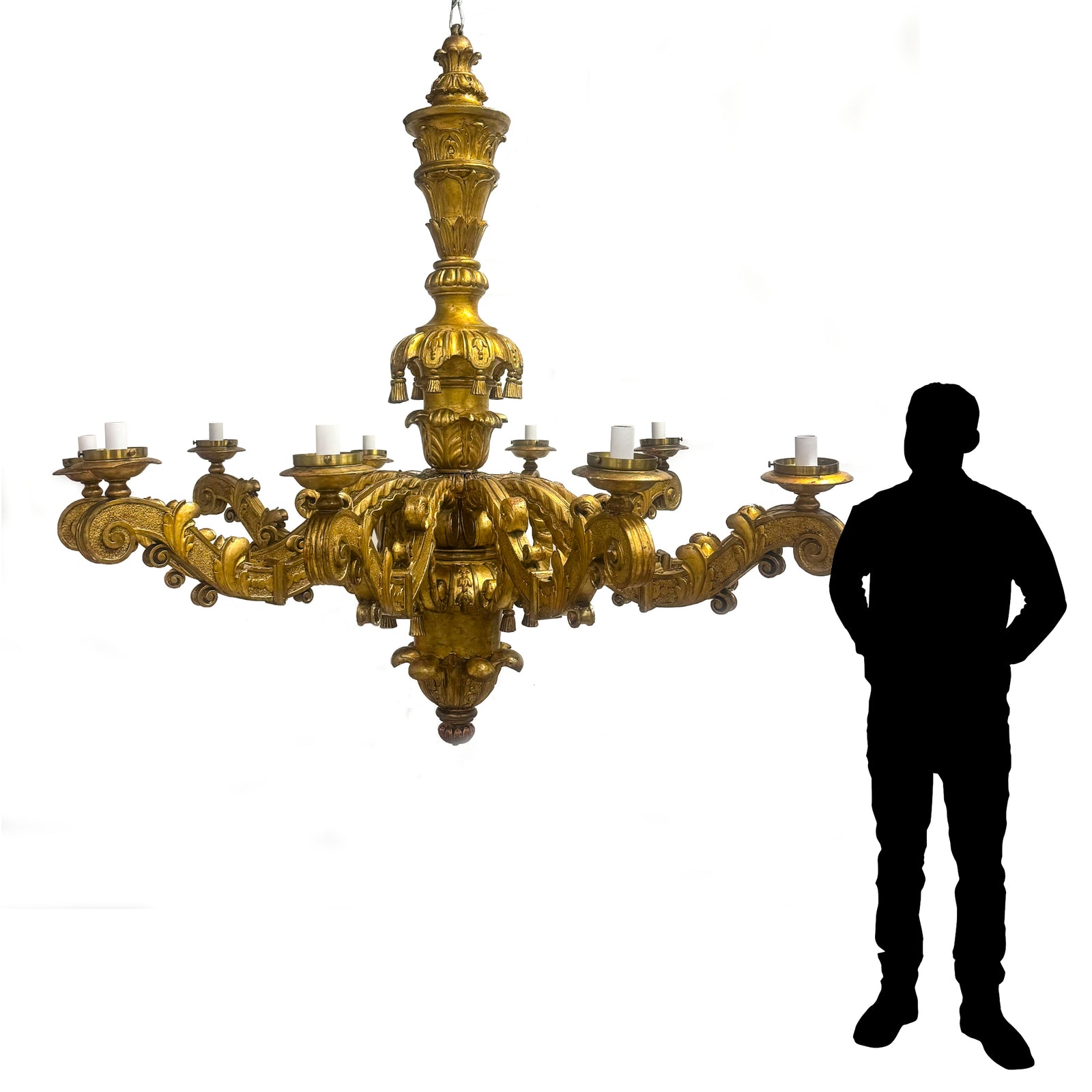 18th Century Colossal Antique Gilt Wood Italian Baroque Chandelier | 10 Arms | The Architectural Forum