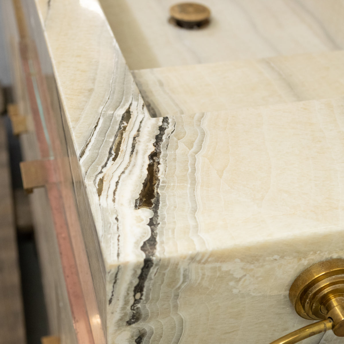 Impressive Onyx & Brass Bathroom Vanity Unit with Twin Basins