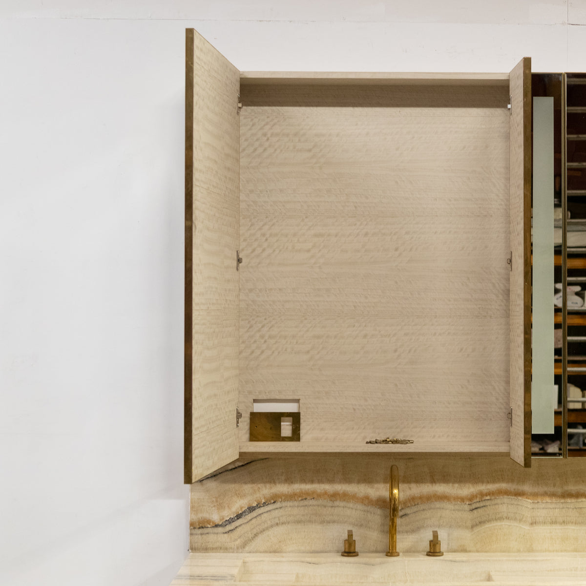 Impressive Onyx & Brass Bathroom Vanity Unit with Twin Basins