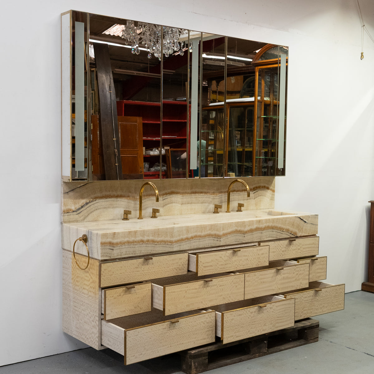 Impressive Onyx & Brass Bathroom Vanity Unit with Twin Basins
