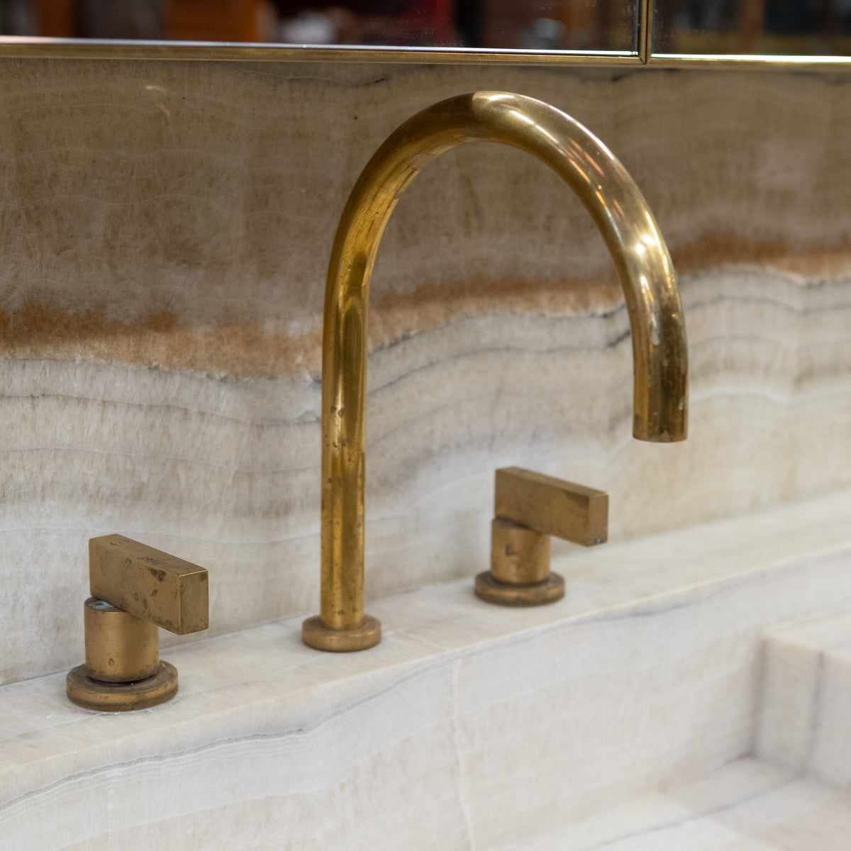 Impressive Onyx & Brass Bathroom Vanity Unit with Twin Basins