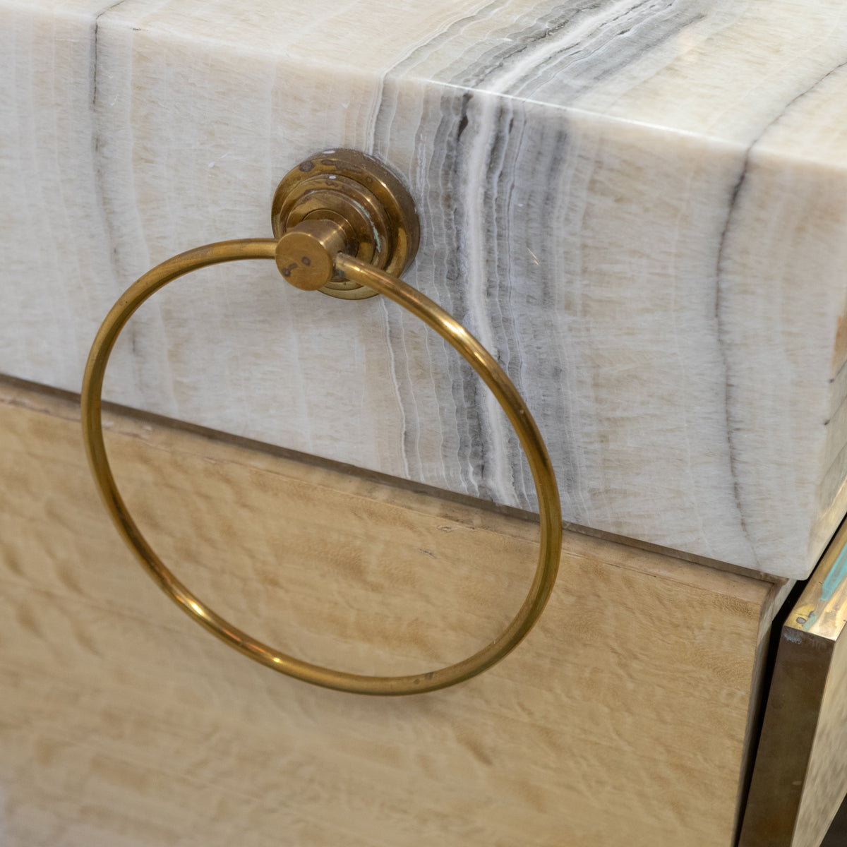 Impressive Onyx & Brass Bathroom Vanity Unit with Twin Basins