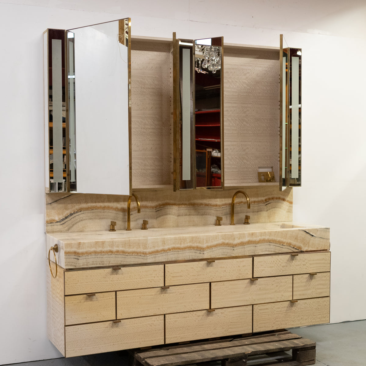 Impressive Onyx & Brass Bathroom Vanity Unit with Twin Basins