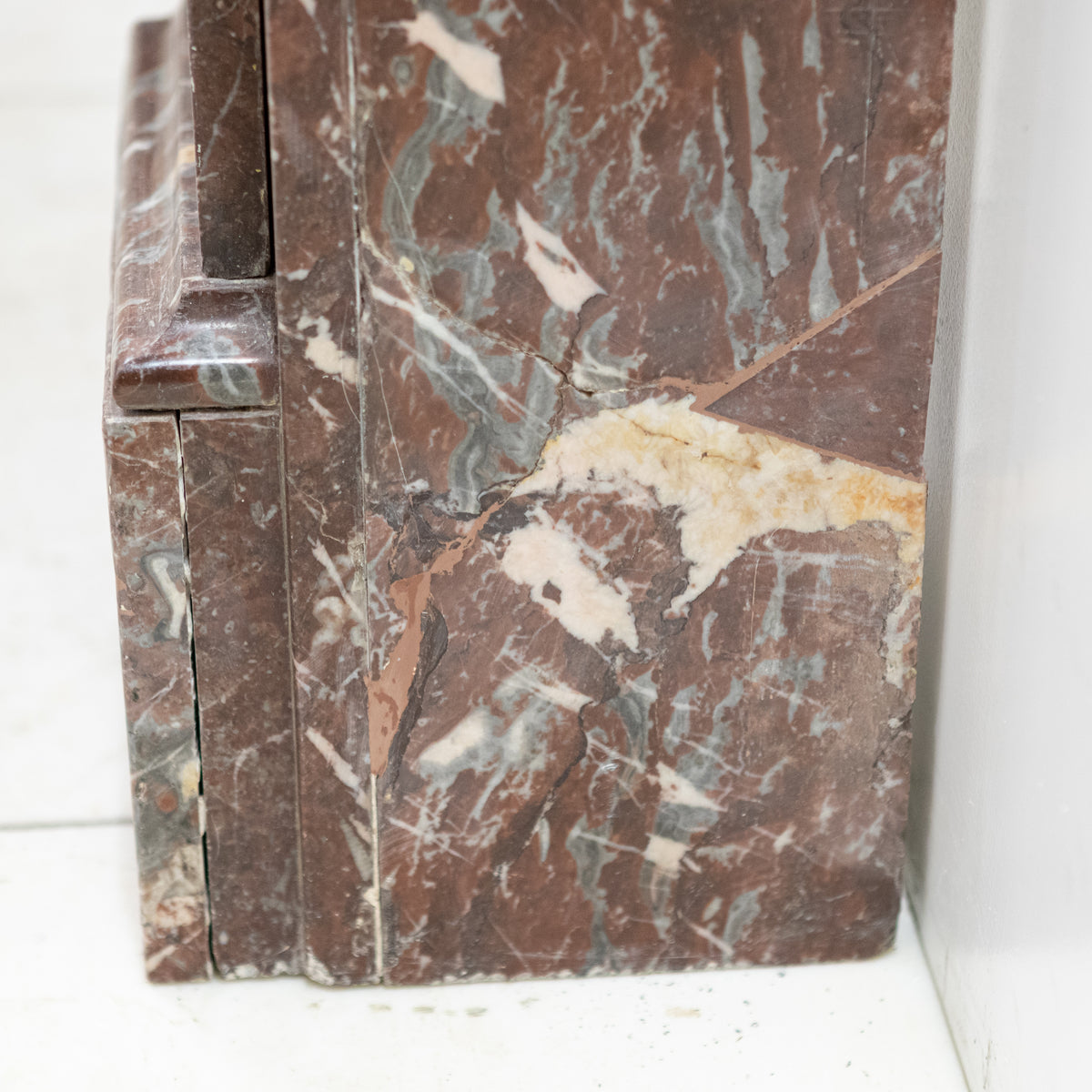 Large Antique Late Victorian Rouge Marble Fireplace Surround with Corbels