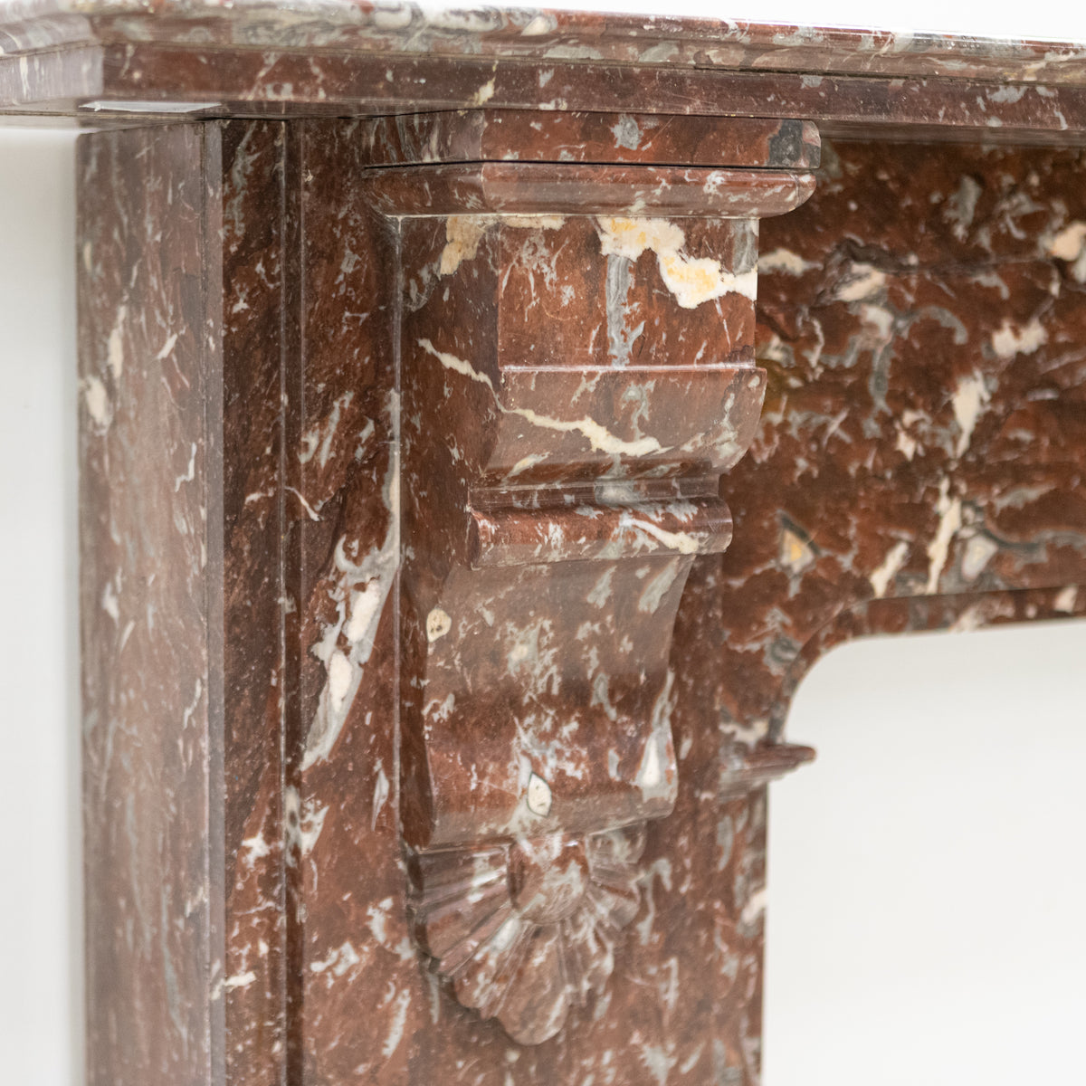 Large Antique Late Victorian Rouge Marble Fireplace Surround with Corbels