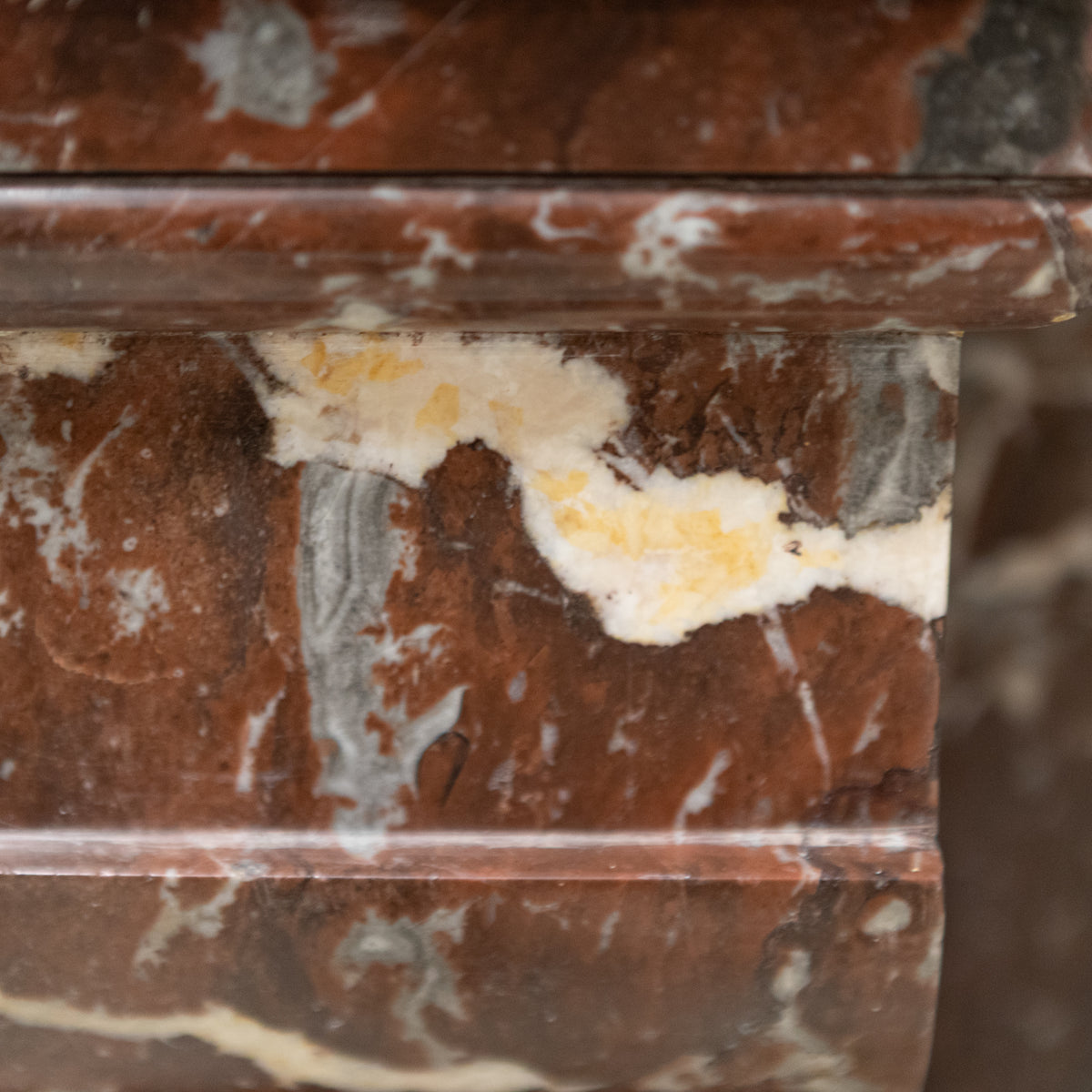 Large Antique Late Victorian Rouge Marble Fireplace Surround with Corbels