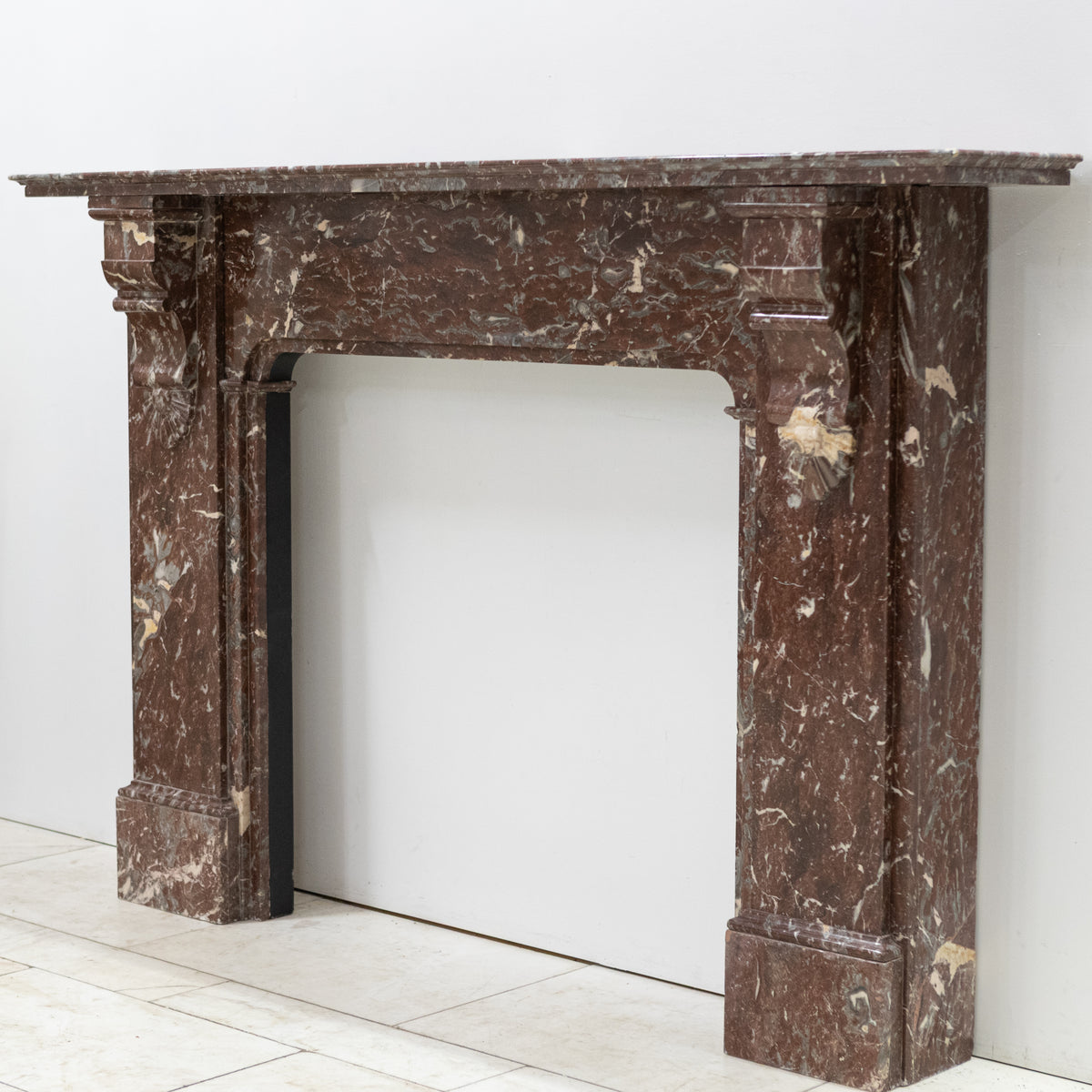 Large Antique Late Victorian Rouge Marble Fireplace Surround with Corbels