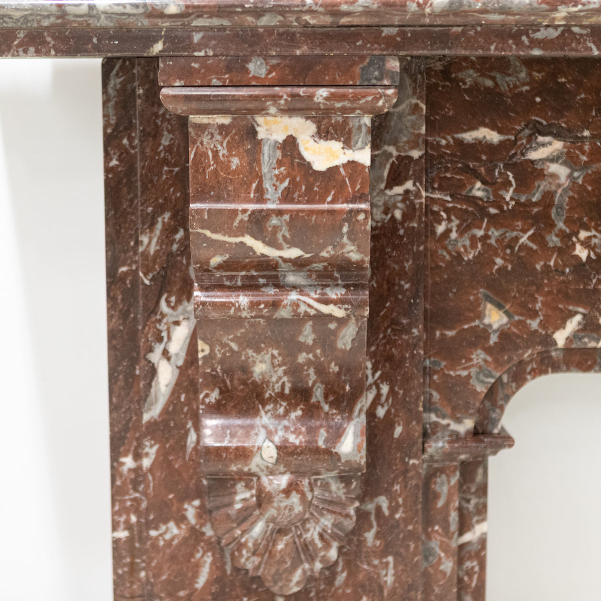Large Antique Late Victorian Rouge Marble Fireplace Surround with Corbels