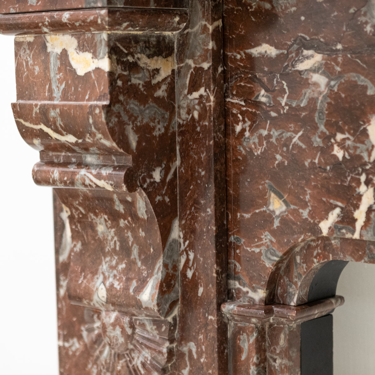 Large Antique Late Victorian Rouge Marble Fireplace Surround with Corbels