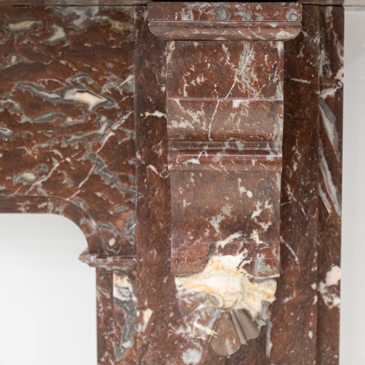 Large Antique Late Victorian Rouge Marble Fireplace Surround with Corbels