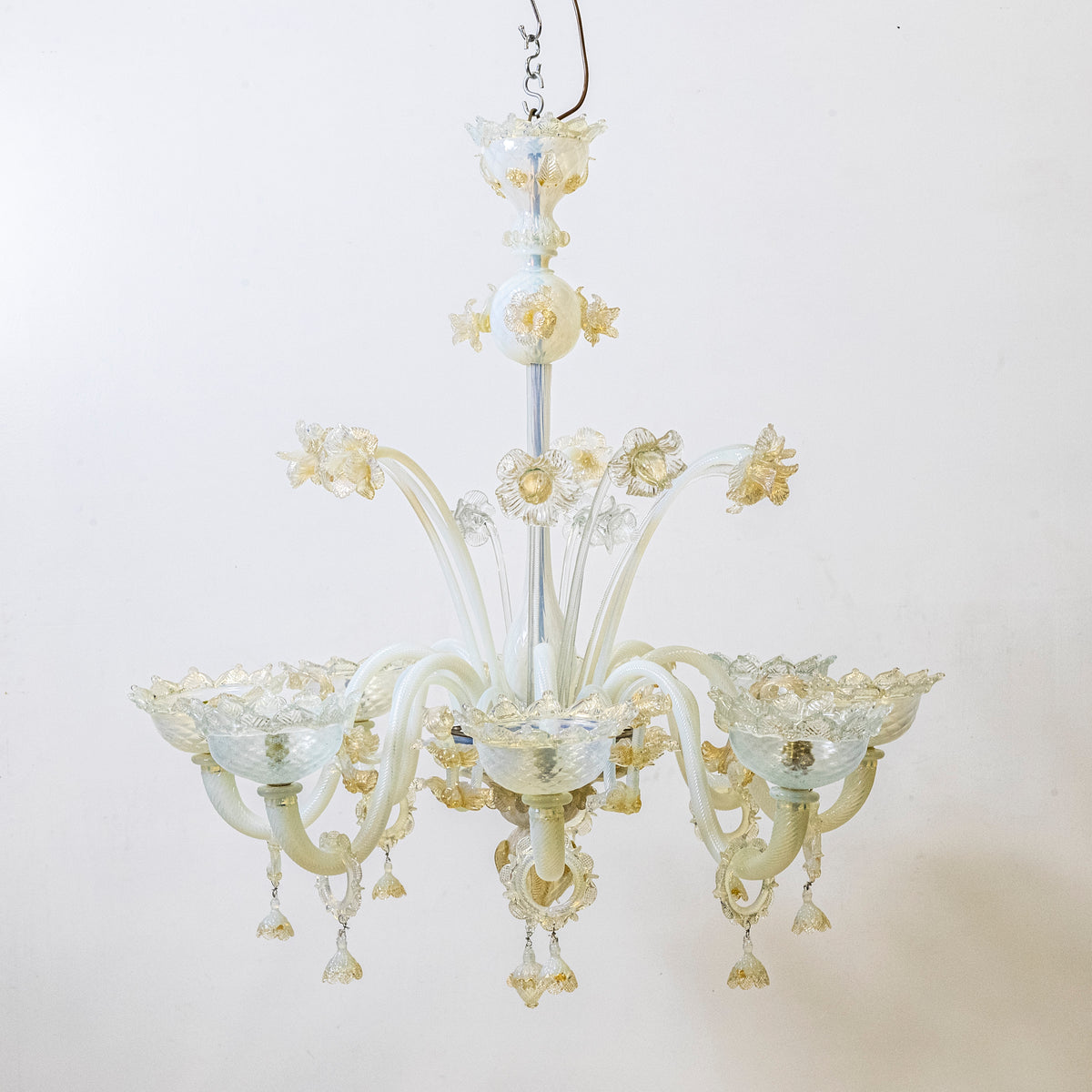 Large Murano Glass White & Gold Chandelier | Floral Venetian Light | The Architectural Forum