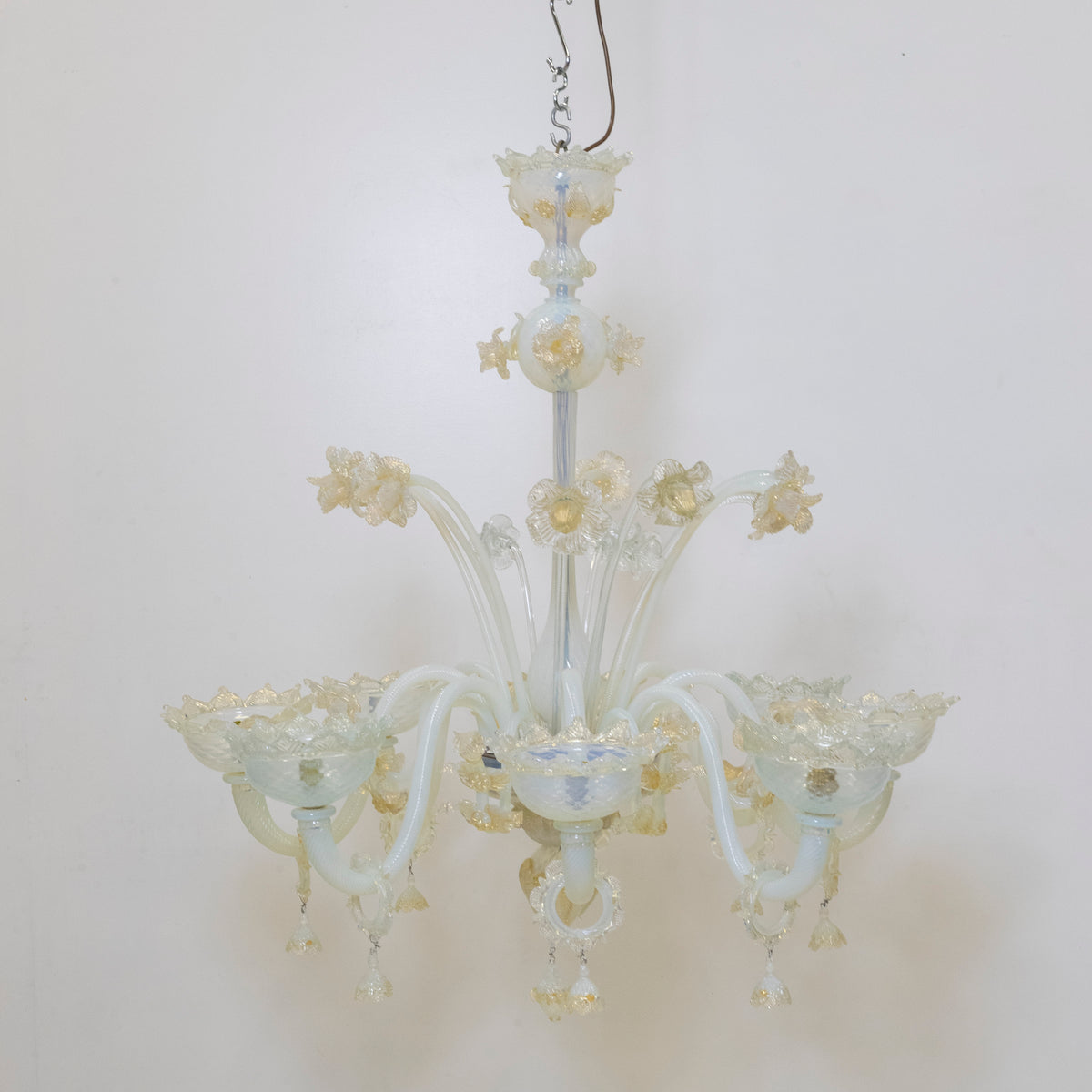 Large Murano Glass White & Gold Chandelier | Floral Venetian Light | The Architectural Forum
