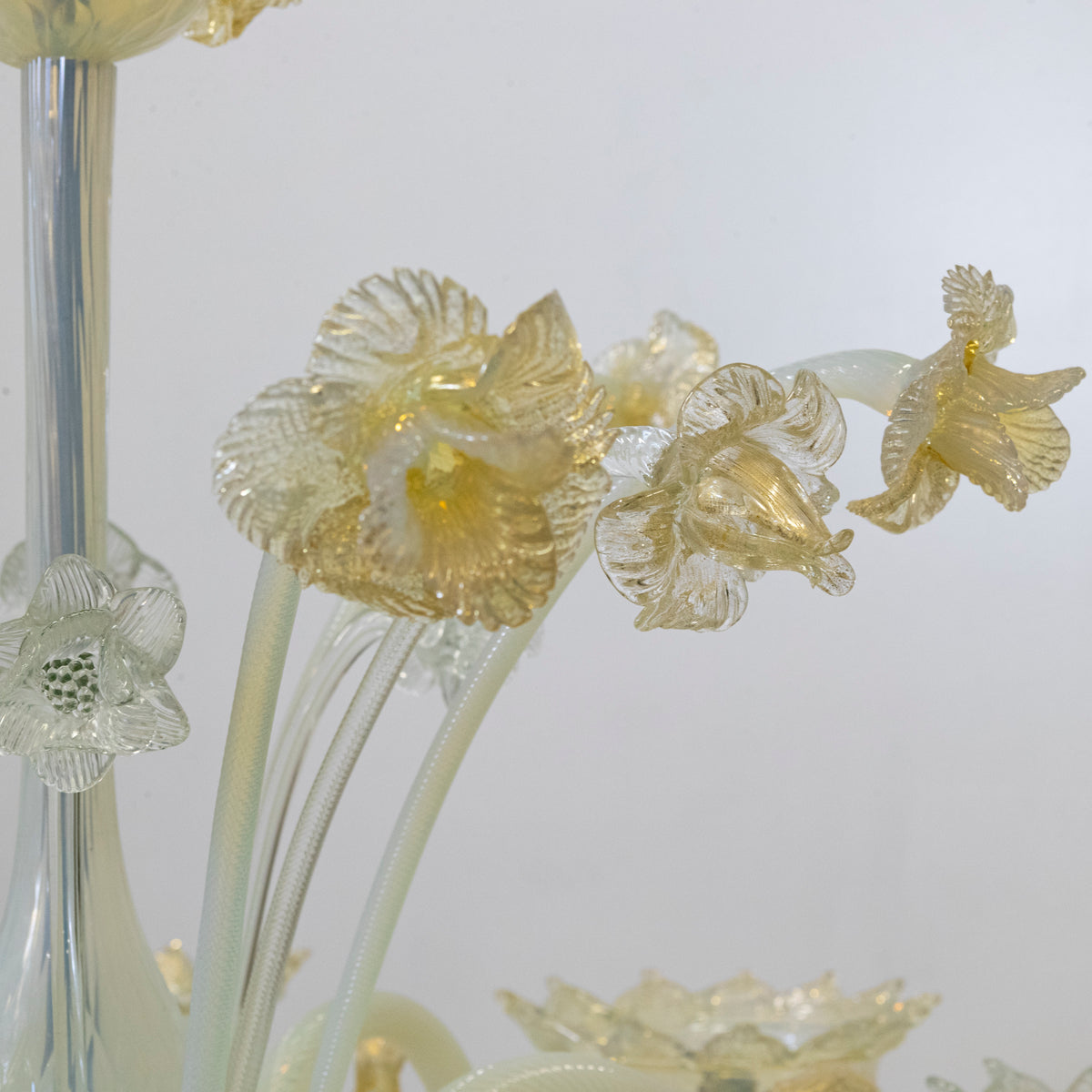 Large Murano Glass White & Gold Chandelier | Floral Venetian Light | The Architectural Forum
