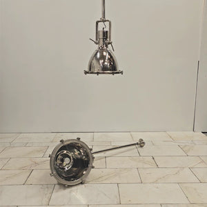 Large Mid-Century Chrome Industrial Pendant Lights | Pair Available | The Architectural Forum
