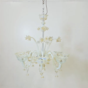 Large Murano Glass White & Gold Chandelier | Floral Venetian Light | The Architectural Forum