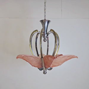 French Art Deco Ceiling Light Chandelier with Pink Glass | The Architectural Forum