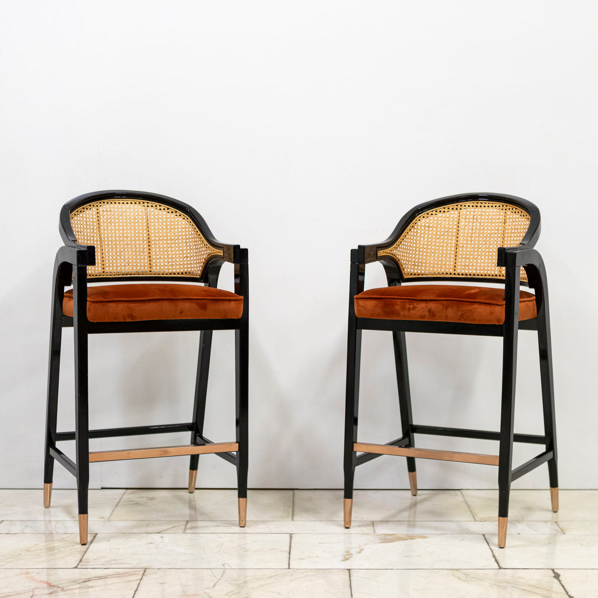 Reclaimed Pair of Mid Century Inspired Bar Stools | Edward Wormley | The Architectural Forum