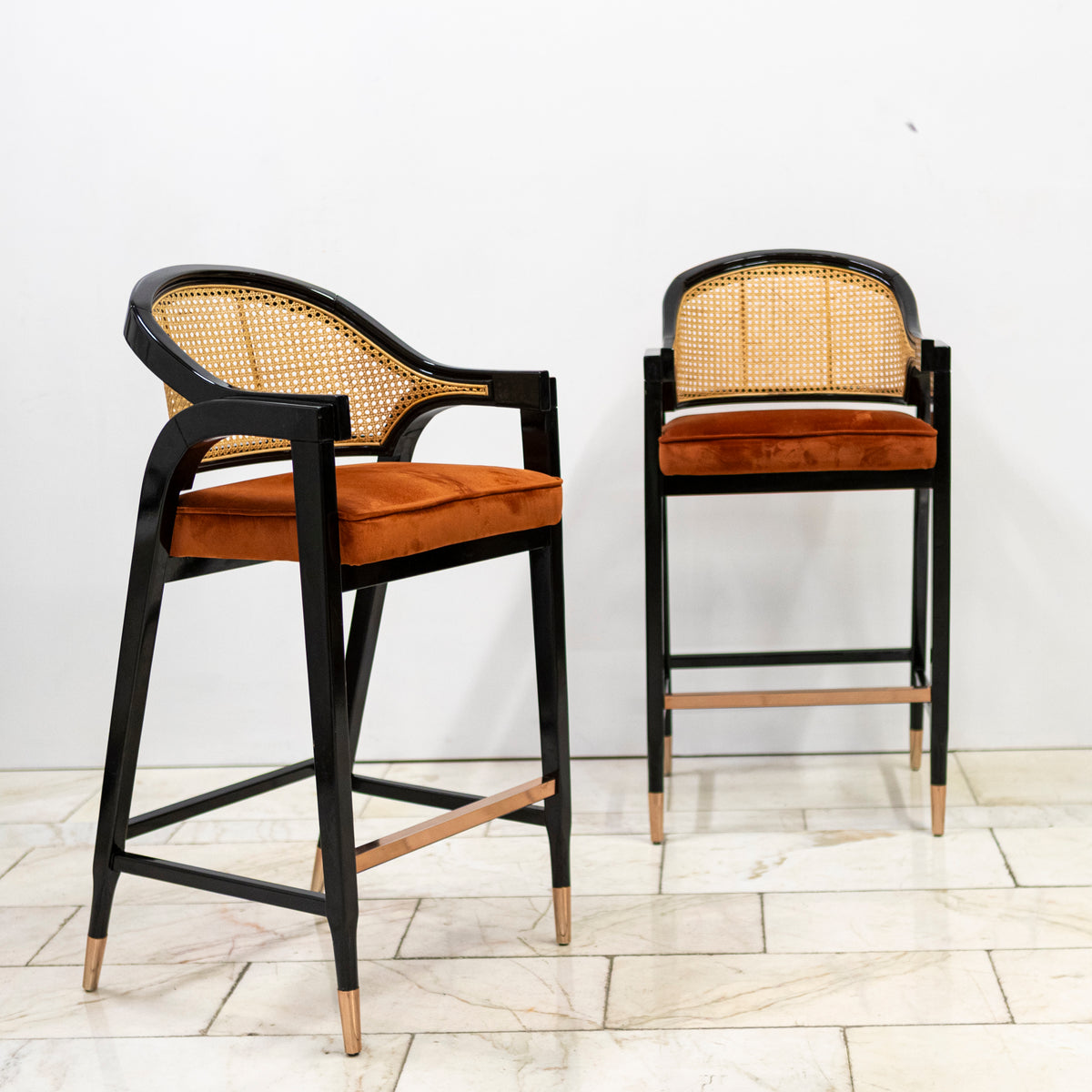 Reclaimed Pair of Mid Century Inspired Bar Stools | Edward Wormley | The Architectural Forum