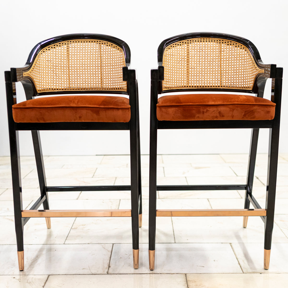 Reclaimed Pair of Mid Century Inspired Bar Stools | Edward Wormley | The Architectural Forum