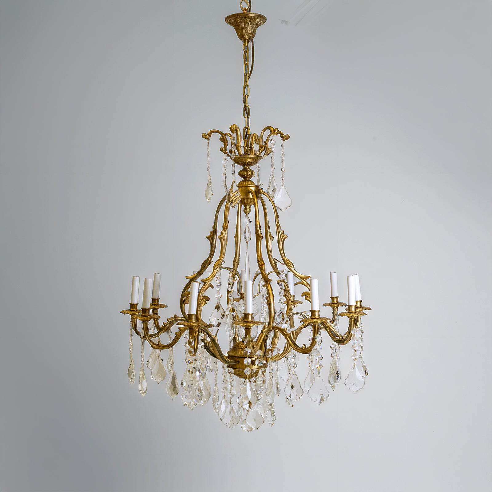 Large French Gilt Birdcage and Crystal Chandelier | 12 Arm | The Architectural Forum