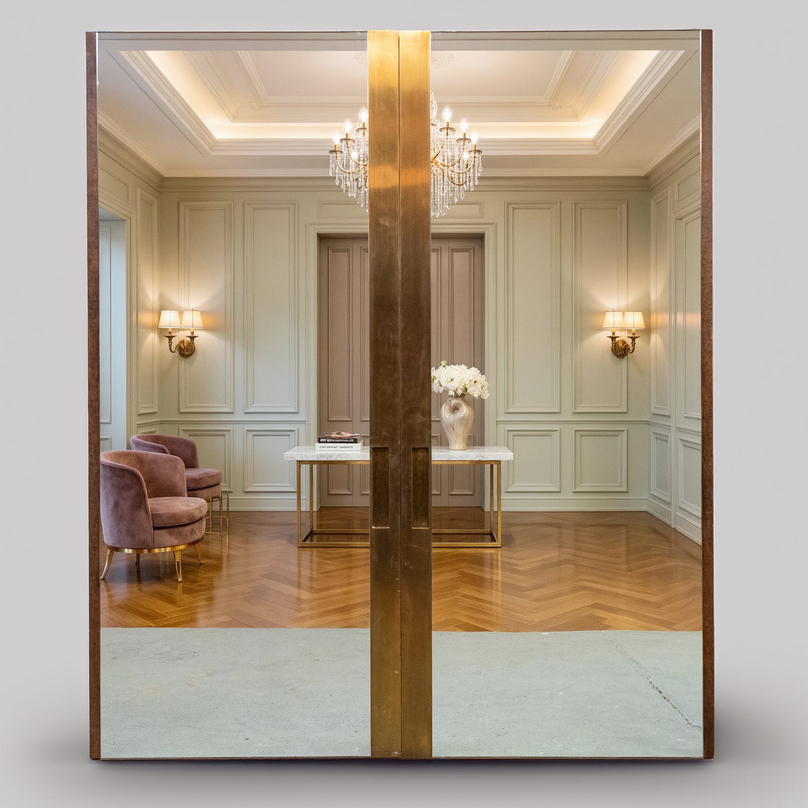 Large Bookmatched Walnut Mirrored Pocket Doors | The Architectural Forum