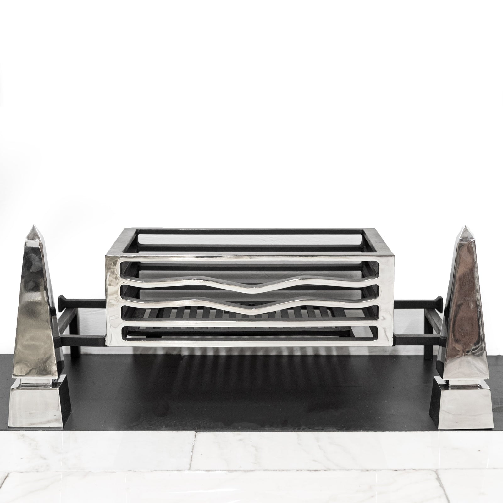 Reclaimed Polished Fire Dogs & Basket | The Architectural Forum